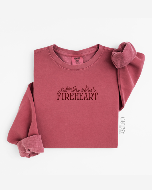 Fire Heart Embroidered Crewneck Sweater