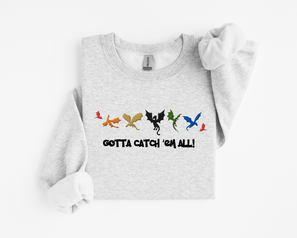 Catch Em All Embroidered Dragon Crew