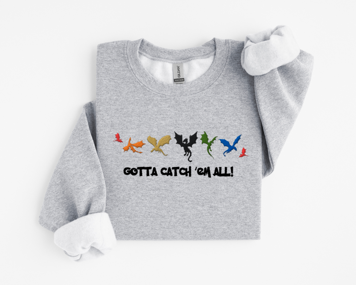 Catch Em All Embroidered Dragon Crew