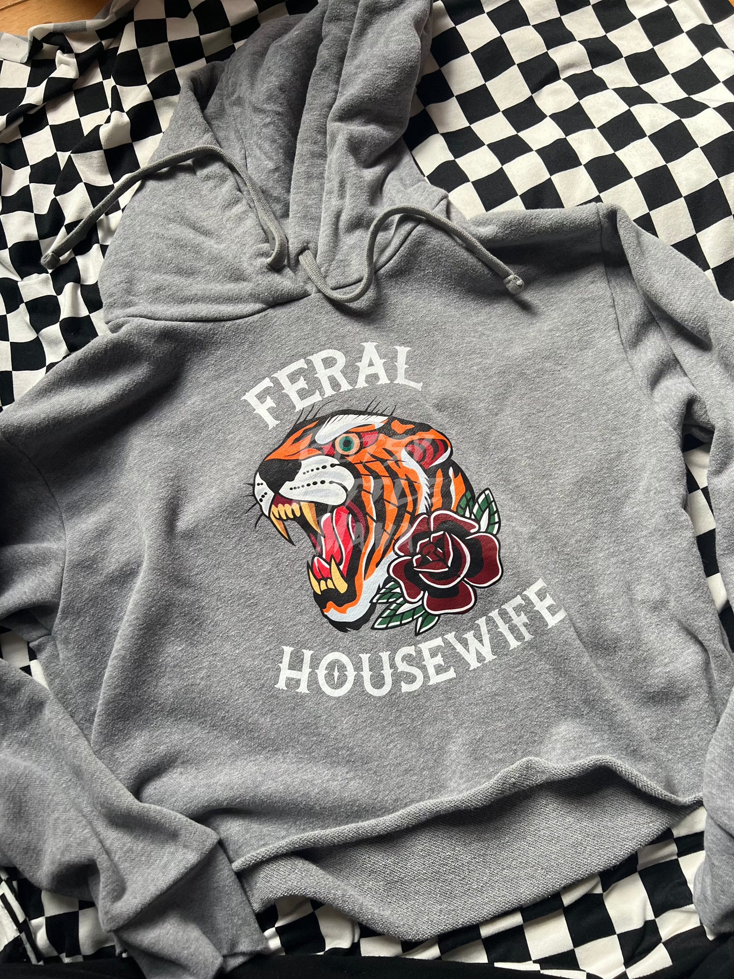 Feral Housewife Grey Cropped Hoodie - MEDIUM