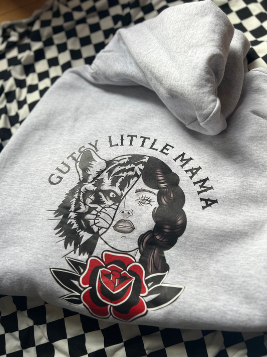 Gutsy Little Mama Ash Grey Tiger Hoodie - LARGE