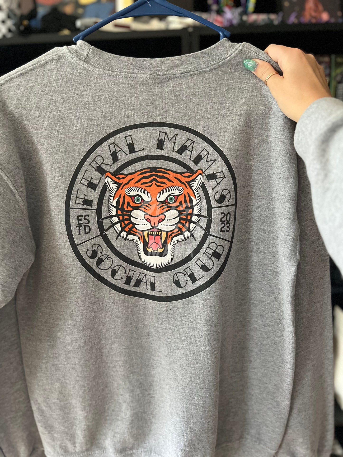 Feral Mamas Social Club Sport Grey Embroidered Crew - SMALL